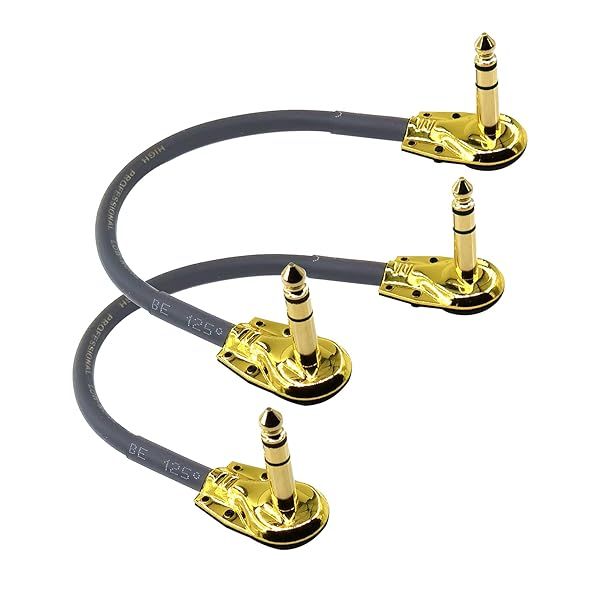 "WJSTN 1/4" Right Angle TRS Stereo Guitar Flat Patch Cable - 6 Inch Dual Channel, Low Profile (2 Pack)"