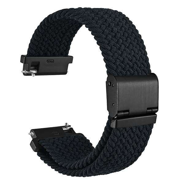 WOCCI 16mm Braided Nylon Watch Band - Quick Release, Black Stainless Steel Buckle for Men & Women