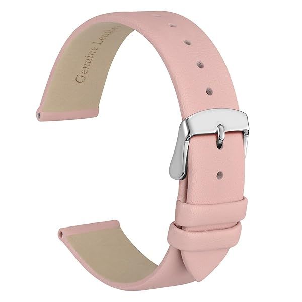 WOCCI 16mm Elegant Light Pink Genuine Leather Watch Band Replacement Strap with Silver Buckle