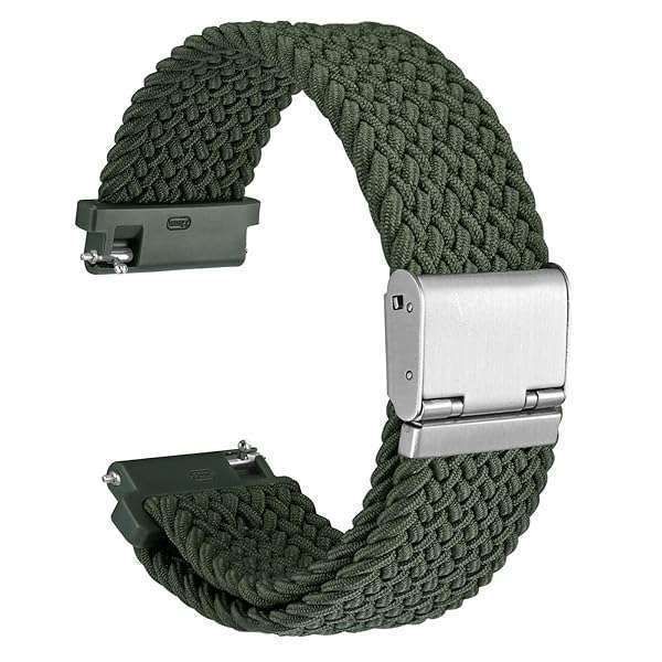 WOCCI 18mm Braided Nylon Watch Band - Quick Release, Khaki Green, Silver Buckle for Men & Women