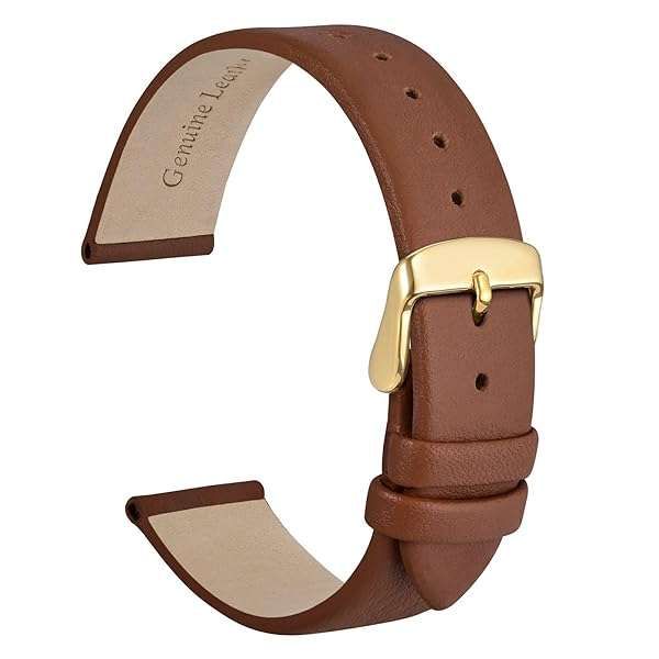 Elegant WOCCI 18mm Genuine Leather Watch Band with Gold Buckle - Terracotta Brown Replacement Strap