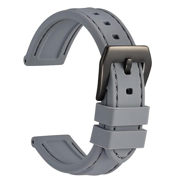 WOCCI 18mm Silicone Rubber Watch Band with Black Buckle in Grey for Durable and Stylish Timepiece Replacement