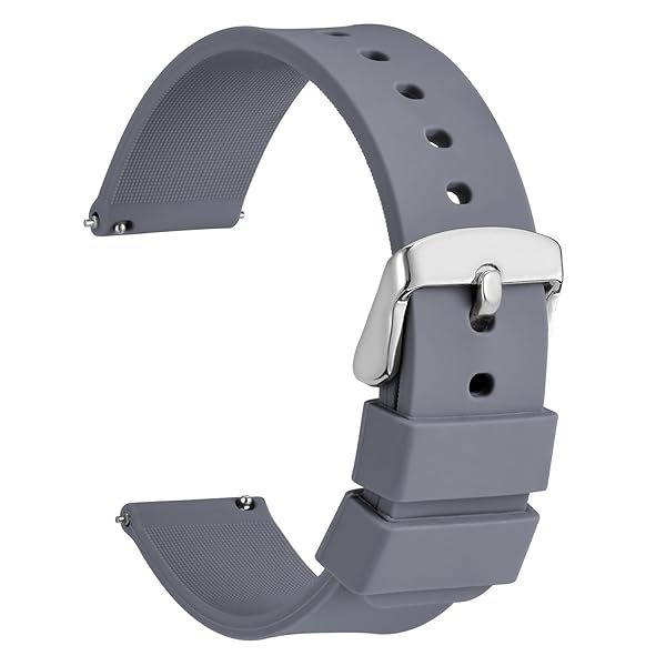 WOCCI 19mm Silicone Watch Band Quick Release Rubber Strap with Silver Buckle Dark Grey