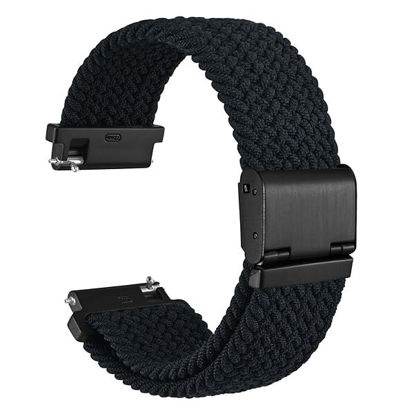 WOCCI 20mm Braided Nylon Watch Band for Men and Women, Quick Release, Black Stainless Steel Buckle (Black)