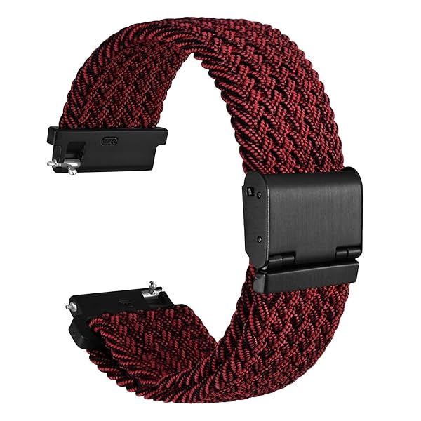 WOCCI 20mm Braided Nylon Watch Band for Men and Women, Quick Release, Black Stainless Steel Buckle (Red Black)