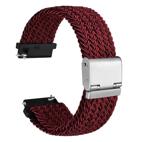 WOCCI 20mm Braided Nylon Watch Band for Men and Women, Quick Release, Silver Stainless Steel Buckle (Red Black)