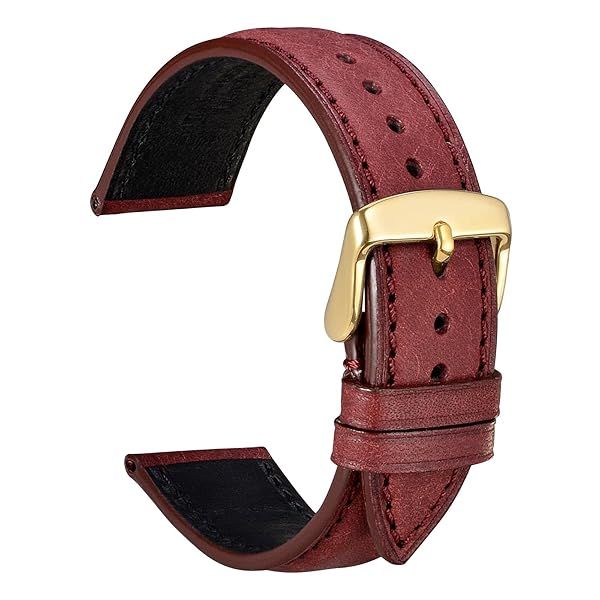 WOCCI 20mm Crimson Red Nubuck Leather Watch Band with Golden Stainless Steel Buckle Replacement Strap