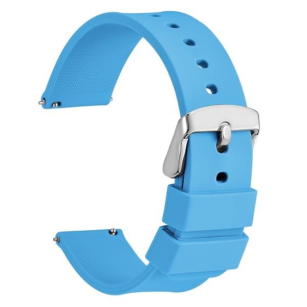 WOCCI 20mm Silicone Watch Band Quick Release Rubber Strap with Silver Buckle Sky Blue