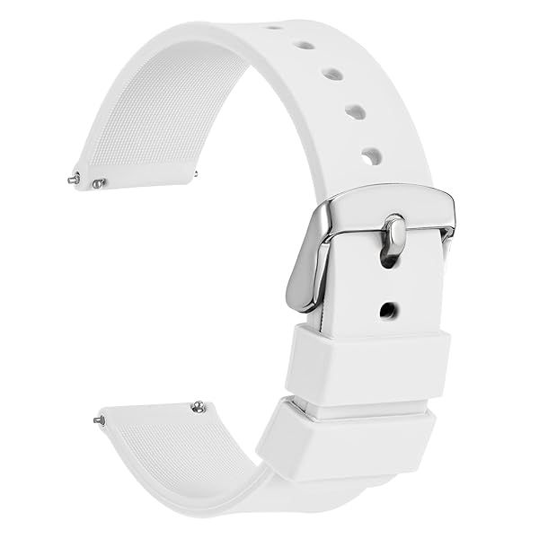 WOCCI 20mm Silicone Watch Band Quick Release Rubber Replacement Strap with Silver Buckle White