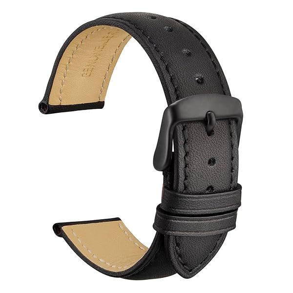 WOCCI 20mm Vintage Leather Watch Band Black Buckle Replacement Bands for Stylish Timepieces