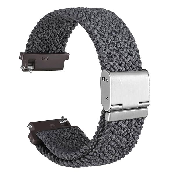 WOCCI 21mm Braided Nylon Watch Band for Men and Women, Quick Release, Silver Stainless Steel Buckle (Grey)