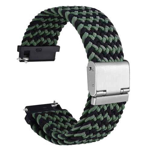 WOCCI 22mm Braided Nylon Watch Band for Men and Women, Quick Release, Silver Stainless Steel Buckle (Green Black)