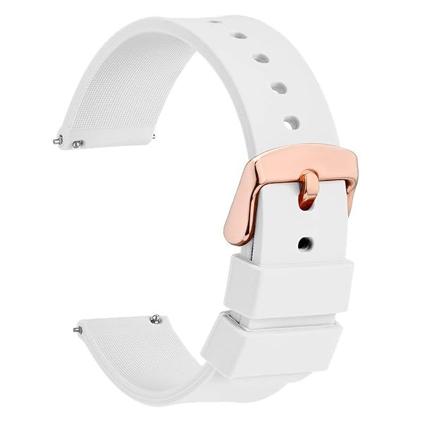 WOCCI 22mm Silicone Watch Band with Rose Gold Buckle Soft Rubber Replacement Straps Quick Release White