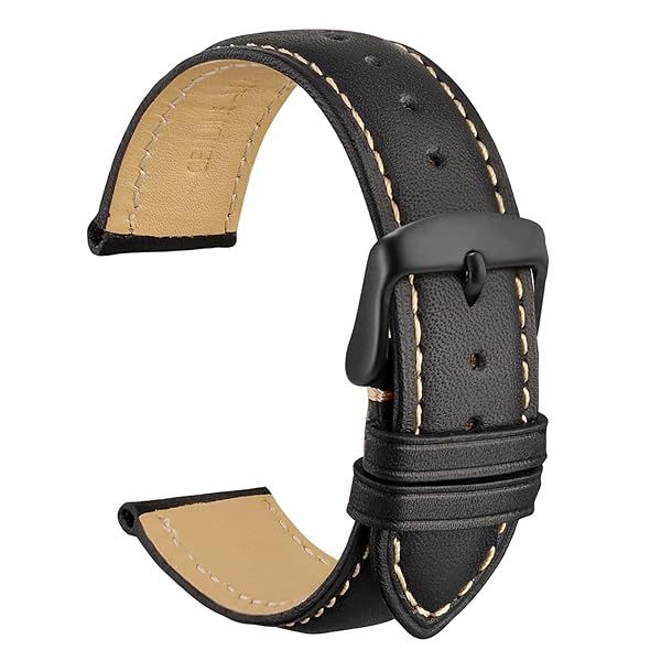 WOCCI 22mm Vintage Leather Watch Band Black Buckle Replacement Bands for Stylish Timepieces