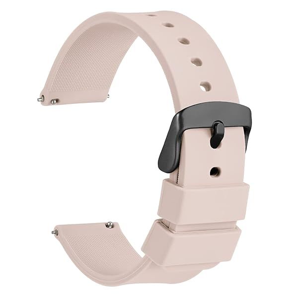 WOCCI 24mm Light Pink Silicone Watch Band Quick Release Rubber Strap with Black Stainless Steel Buckle