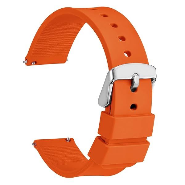 WOCCI 24mm Silicone Watch Band Quick Release Rubber Replacement Strap with Silver Buckle in Orange