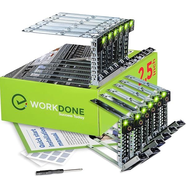 "WORKDONE 12-Pack 2.5" Drive Caddy for Dell PowerEdge R440 R640 R740 R840 - LED Tray & Labels Included"