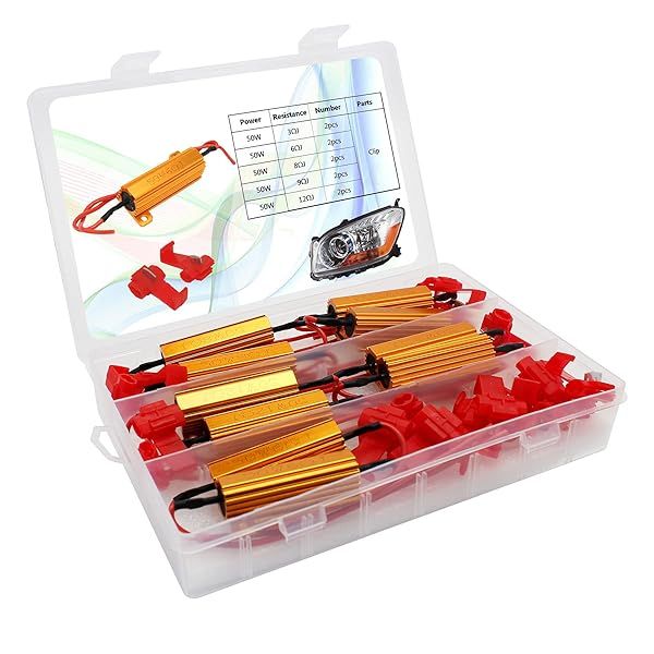 WOWOONE 10Pcs Set 50W LED Load Resistors for Turn Signal Lights Fix Hyper Flash Error with 20 Quick Wire Clips