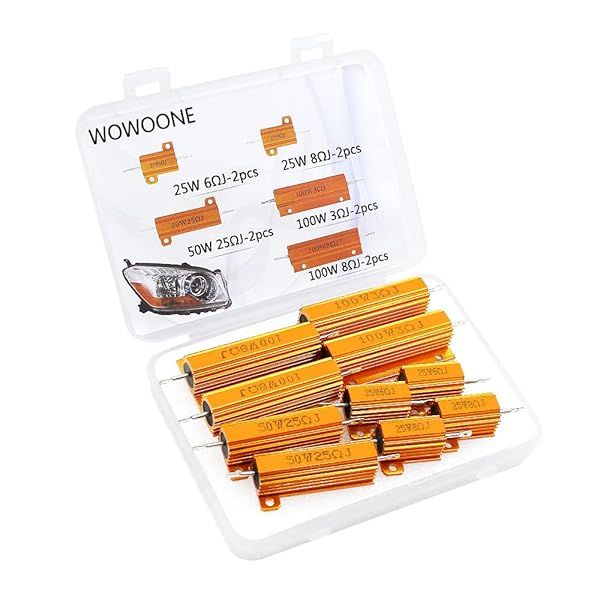 WOWOONE Set of 10 Power Resistors Aluminum Shell 25W 6 Ohm 8 Ohm 50W 25 Ohm 100W 8 Ohm 3 Ohm Wirewound Resistor for Nest Hello Doorbell
