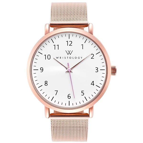 Wristology Maxi Numbers Rose Gold Watch with Metal Mesh Band Easy to Read Large Analog Nurse Watch for Women Men Nurses Teachers
