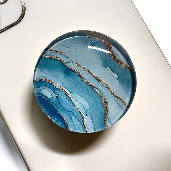 WUYULB Clear Crystal Glitter Expandible Collapsible Moblile Phone Grip Stand Holder for Smartphones and Tablets Cell Phone Accessory (Aqua Blue Rose