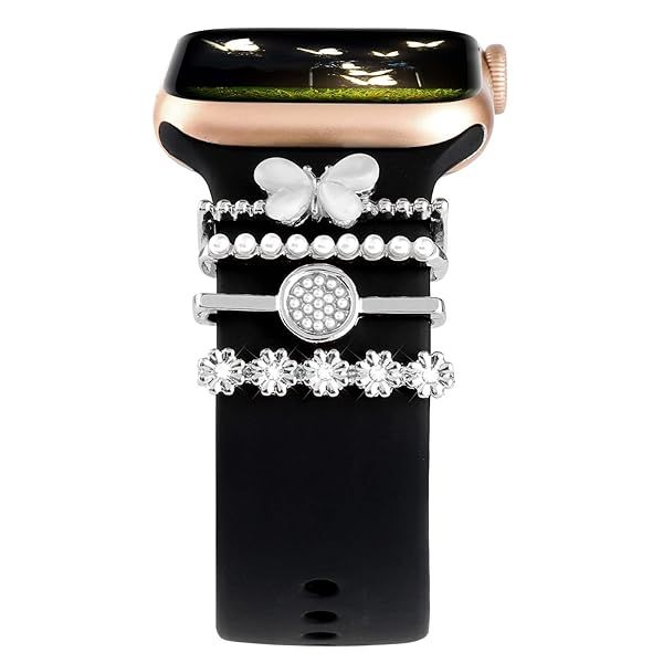 Decorative Apple Watch Band Charms & Rings - Compatible with Series 1-8, SE, Ultra | Metal Diamond Accessories