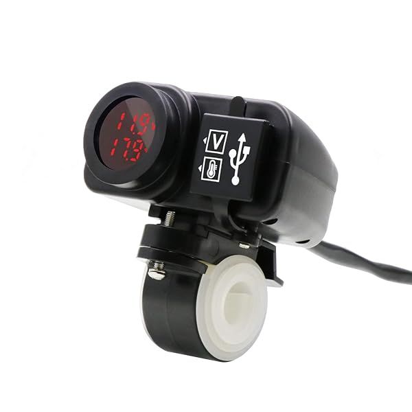 "Waterproof 5V 3.1A Dual USB Charger & Voltmeter for Motorcycle Handlebar - Perfect for 7/8 & 1" Mounting"