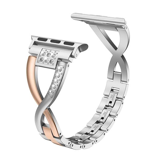 Wearlizer Bling Silver Band for iWatch 38mm 40mm 41mm Women's Deep Rose Gold X-link Rhinestone Sleek Wristband Bracelet Series 1 to 7