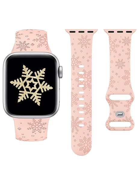 Wearlizer Christmas Snowflakes Engraved Band Compatible with Apple Watch Band 40mm Cute Strap Wristband Soft Silicone Sport Band for Women, 38 41