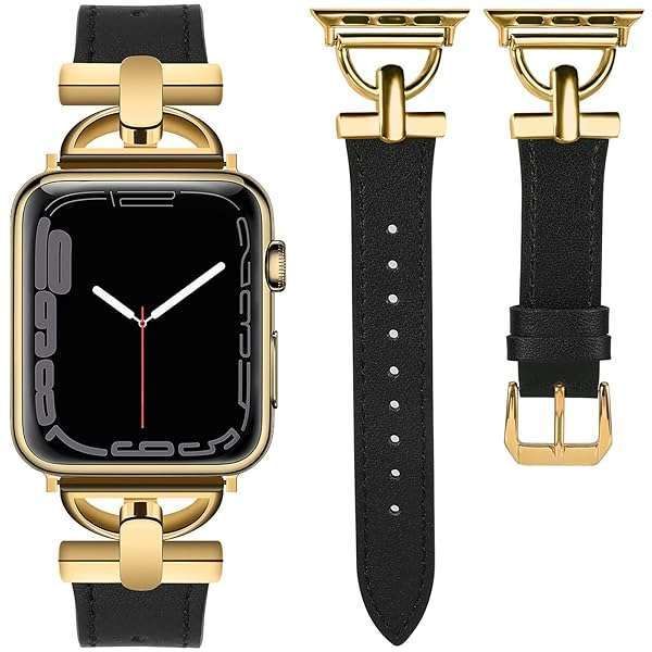 Stylish Wearlizer Leather Band for Apple Watch: Dressy D-Shape Buckle, Compatible with Series 1-10, 42mm-49mm