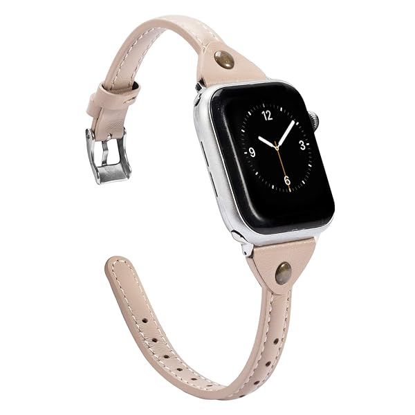 Wearlizer Slim Rivet Leather Apple Watch Bands for All Series Stylish Thin Strap Wristbands for Men and Women