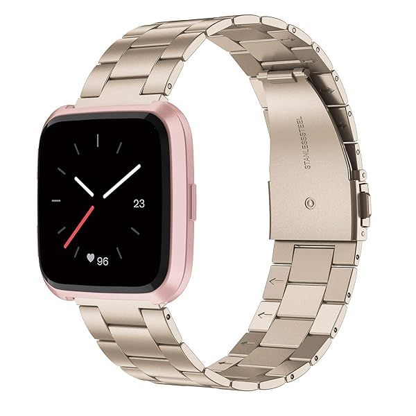 Wearlizer Ultra-Thin Stainless Steel Bands for Fitbit Versa Versa 2 Versa Lite Versa SE for Men and Women in Scrub Gold