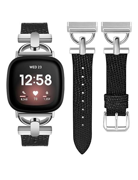 Wearlizer Women's Leather Band for Fitbit Versa 3 4 Sense 2 - Elegant D-Shape Metal Buckle, Premium Leather, Skin-Friendly, Secure Connectors, 1 Year