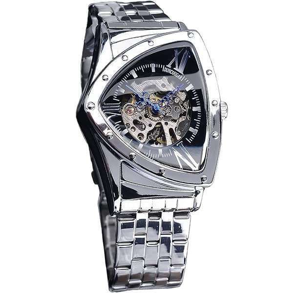 Luxury Men's Automatic Skeleton Watch - Waterproof Stainless Steel, Luminous Sports Design, Silver Band & Black Case
