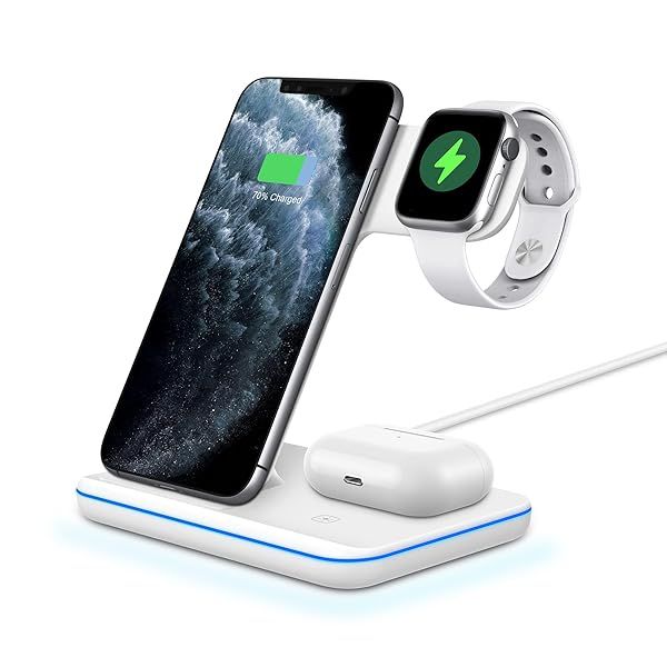 3-in-1 Wireless Charging Station for iPhone, Apple Watch & AirPods - Fast Qi Certified Charger for Samsung & Apple Devices