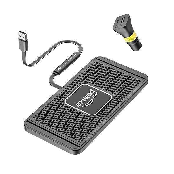 POLMXS 15W Fast Wireless Car Charger Pad - Non-Slip Charging Mat for Galaxy S21/S20/Note 10/S9/S10/S8 (30cm Cable)