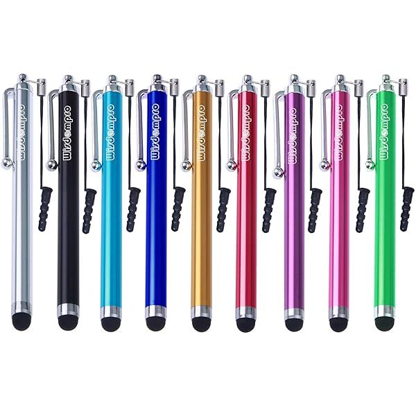 9-Pack Wisdompro Stylus Pens for All Touch Screens - Universal Rubber Tips & Lanyard for iPad, iPhone, Samsung & More
