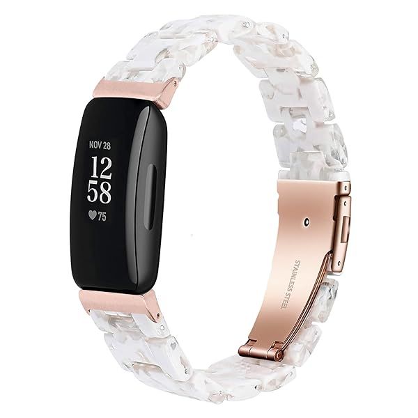 Wongeto Resin Band Compatible with Fitbit Inspire 2 and Inspire Inspire HR Watch Bands for Women (White Flower)