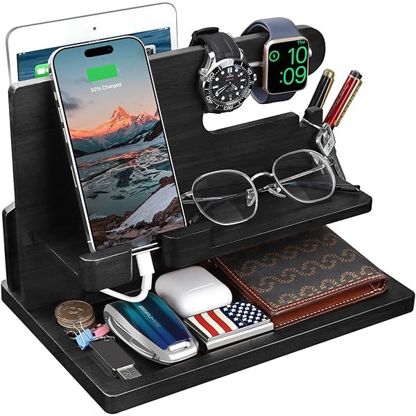 Wood Phone Docking Station: Stylish Nightstand Charger & Organizer - Perfect Bedside Gift for Men