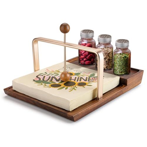 Wooden Napkin Holder with Salt and Pepper Shaker Holder, Two-in-one storage for napkins and seasoning bottles, Malfunction Salt Pepper Storage Holder