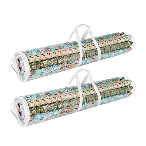 Effortless Gift Wrap Storage: Set of 2 Clear Organizers for 50 Rolls - Perfect for Holidays & Christmas by Elf Stor