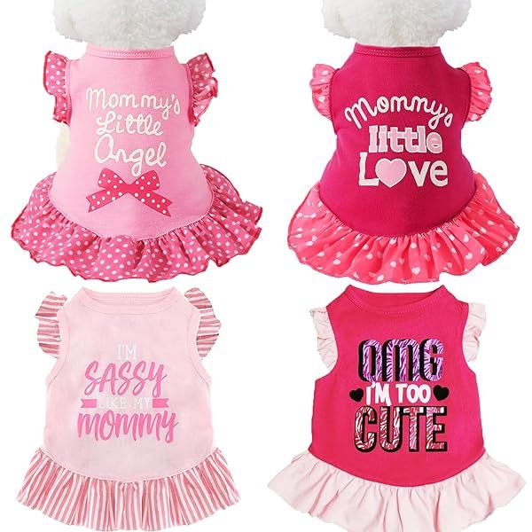XPUDAC 4 Pieces Pet Dog Dress Shirt and Skirt Cute Summer Clothes for Small Dogs and Cats in Pink Angel Large Size