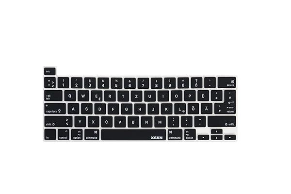 XSKN German Language Black Silicone Keyboard Cover for 2019 MacBook Pro 16 inch A2141 and 2020 MacBook Pro 13.3 inch A2251 A2289 A2338 M1