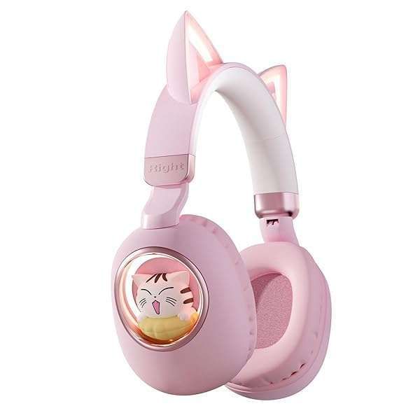 Xmenha Pink Cat Ear Headphones: Cute Wireless Bluetooth for Kids & Teens - Kawaii Noise Cancelling for School & Travel