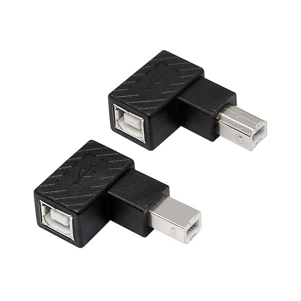 YACSEJAO USB 2.0 Type-B Printer Adapter, 2Pack 90 Degrees USB 2.0 B Male to Type-B Female Printer Adapter? for Printer, Scanner, Mobile HDD and More?Left Angle+Right Angle?