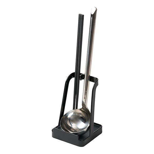 YAMAZAKI Home 2249 Tower Ladle Holder & Lid Stand - Stylish Kitchen Utensil Organizer in Black