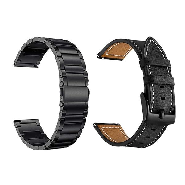 YEEJOK 22mm Metal Leather Bands for Samsung Galaxy Watch 3 Gear S3 Frontier Classic Replacement Straps for Men and Women