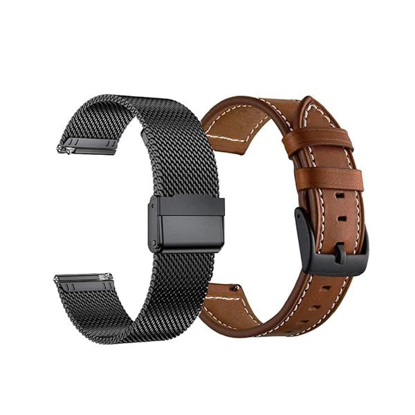 YEEJOK Vivoactive 5 Bands 20mm Mesh Metal and Leather Straps Compatible with Garmin Venu Sq Venu 2 Plus Forerunner 645 245
