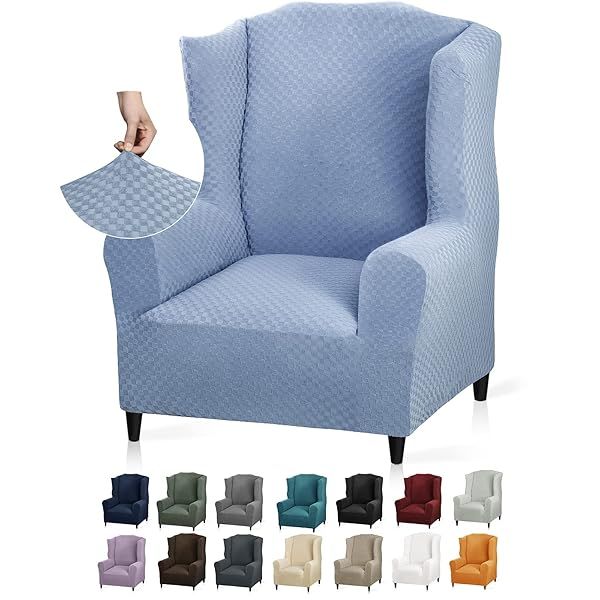 YEMYHOM Stretch Wingback Chair Slipcover Jacquard Design Non Slip Furniture Protector Light Blue for Living Room