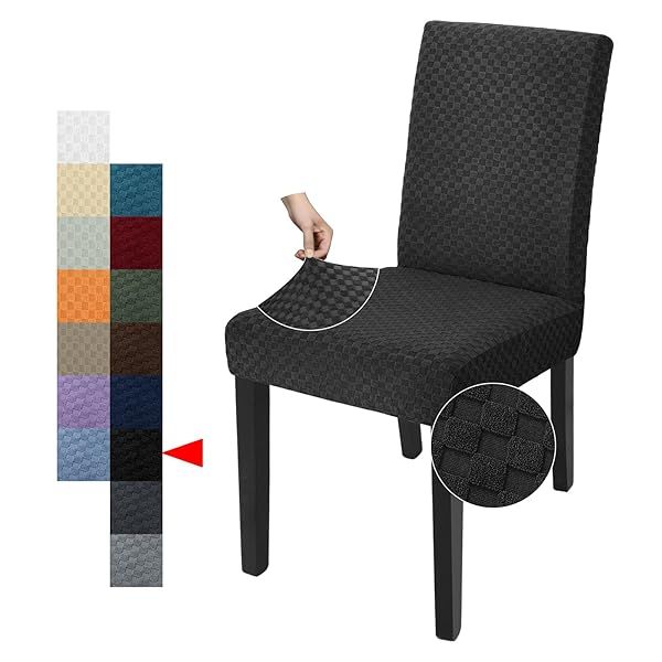 YEMYHOM 2 Packs Checkered Dining Chair Slipcovers Stretch Furniture Protectors for Dining Room Restaurant Kitchen Party Black